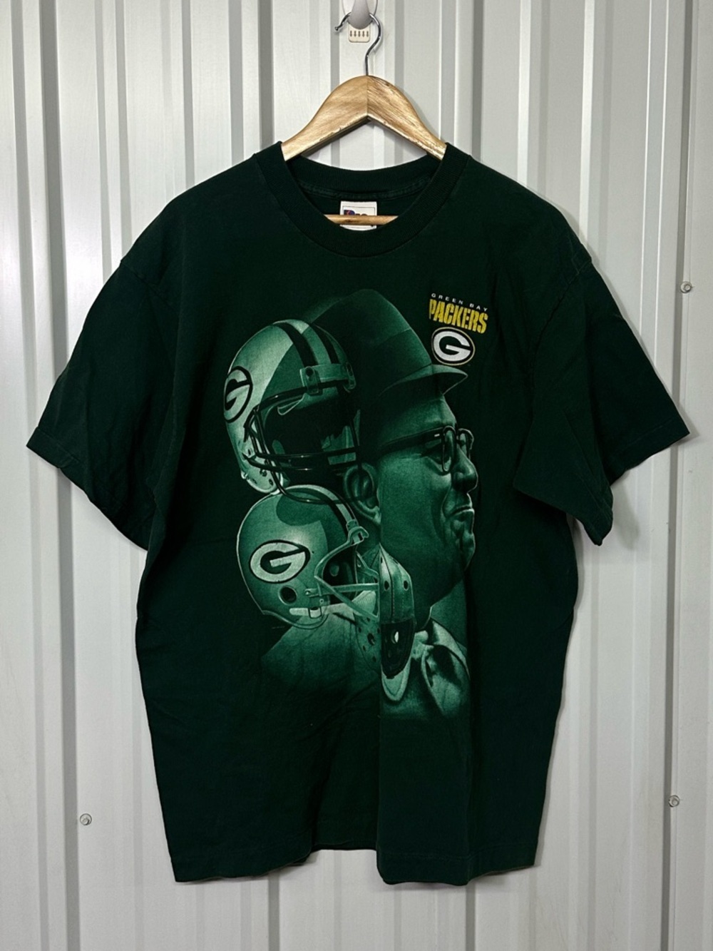 Vintage 90s Vince Lombardi Portrait Green Bay Packers Graphic TShirt Retro XL